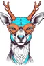 Placeholder: DEER wearing sunglasses, Style: Retro 80s, Mood: Groovy, T-shirt design graphic, vector, contour, white background.