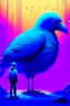 Placeholder: giant blu bird pecking small man in the metaverse style of beeple