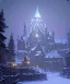 Placeholder: A magical snowy warlock gothic castle with river canals and a large Christmas tree