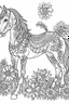 Placeholder: outline art for horse coloring pages with horse and flowers, white background, Sketch style, full body, only use outline, clean line art, white background, no shadows and clear and well outlined