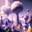 Placeholder: a psychedelic realm with rolling plains made out of milk,trees look like lollies, mountains made out of Dark Chocolate, and Clouds made out of cotton candy, in the style of wlop and namek, illustration, epic, fantasy, hyper detailed, smooth, unreal engine, sharp focus, ray tracing