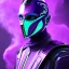 Placeholder: purple galaxy masked villain, futuristic, teal and purple smoke, full portrait, hyper realistic, 4k