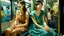 Placeholder: Neoclassicism 2 japanese woman smiling at other woman sitting in metro realistic cote d'azur painting colorfull