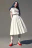 Placeholder: Billie Eilish, white stockings, skirt, t-shirt