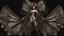 Placeholder: full length, steampunk delicate metal woman, moth, wings, black background