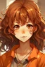 Placeholder: Girl with orange and curly hair, brown skin, big and brown eyes, anime