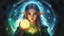 Placeholder: acrylic illustration, acrylic paint, oily sketch, A mysterious teen elf girl with glowing runes that float around her protectively. Particle lights floating around,