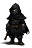 Placeholder: male gnome wearing full leather armor, a black hooded cloak and a full mask