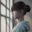 Placeholder: female student studying by the window, anime style,perfect face, cool face, unreal engine 5, cinema4d, sun light, studio lighting --ar 1:1 --v 4