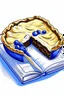 Placeholder: A hand-glazed ceramic baking dish filled with a blueberry pie, golden brown crust bubbling on the edges. A dollop of whipped cream rests on a slice beside the dish. Style: Vintage, Mood: Homey, Lighting: Warm oven light peeking out from the slightly open door, T-shirt design graphic, vector, contour, white background.