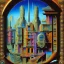 Placeholder: Very detailed view of a city Max Ernst decal pointillism bas-relief