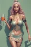 Placeholder: isometric clean art of super beautiful voluptuous lady, soft lighting, high definition, blender 3d, beautiful, long hair, bismuth filigree blonde hair, skin-tight shiny orange and teal leather cropped top and waist-length miniskirt