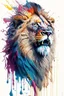 Placeholder: "lion", clean design, epic Instagram, art station, splash of colorful paint, contour, ((solid white background)), angled 45, hyperdetailed intricately detailed, unreal engine, fantastical, cinema lighting, intricate detail, splash screen, complementary colors, fantasy concept art, 8k resolution, DeviantArt masterpiece, watercolor, paint dripping