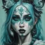 Placeholder: a painting of a girl in the style of beautiful grotesque, hyper-realistic, hyper-detailed, portraits, anthropomorphic, pale turquoise and dark gray, ratcore, onii kei, emotional sensitivity, visceral art