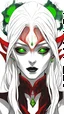 Placeholder: Half drow woman with white hair and one green, one red eye