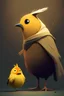 Placeholder: Two animals, one is a guinea pig the other one a European robin bird, in the art style of little nightmares