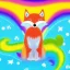 Placeholder: A rainbow Fox with a dog and they are both in space