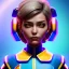 Placeholder: waitress cyber woman, Italian, rounded face, blue short hair, purpurin, striped shirt, vibrant color, highly detailed, art stations, concept art, smooth, unreal engine 5, god rays, ray tracing, RTX, lumen lighting, ultra detail, volumetric lighting, 3d, finely drawn, high definition, high resolution.