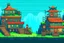 Placeholder: Side scroller village ,2d platformer, stylised ,flat design, game art, enhanced, detailed, side view