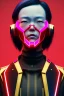 Placeholder: MCU Portrait, Front image. cyberpunk Asian woman, pink short hair. Ceramic, rabbit mask, latex suit. Red, black, gold, color. Punk style, minimal details. highly detailed, concept art, smooth, unreal engine 5, god rays, ray tracing, RTX, lumen lighting, ultra detail, volumetric lighting, 3d, finely drawn, high definition, high resolution.