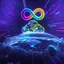 Placeholder: Colourful 3D glowing infinity symbol ∞, hovering above a colourful glowing cloud, network and lights coming from the cloud onto a futuristic map of the globe, inspiring, neon, glowing, friendly, beautiful, octane render, 8k post-production, artstation: award-winning: atmospheric: commanding: fantastical: clarity: 16k: ultra quality: striking: brilliance: liquid medium: stunning colors: amazing depth; lens: f/8, 28mm