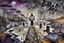 Placeholder: inner world this atypical world, in midle one alone human figure with a big map his hands in weird alternative clothes stands on the thin bridge , weird whimsical landscape, forest, and Sahara water and rocks,, around surreal cracked painted weird land with some black doors. dark purple, gray, black, white, brown. Whimsical style of Chagall , of Minjae Lee and Anton Semenov, lonely with absurd beauty. broken, weird bizarr,e absurd nightmare, neuron network background, surreal vibe