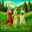 Placeholder: Scandinavian folk women, midsummer, traditional, pagan, painted, digital painting, 24k, high resolution, highly detailed, ornate, meadow with flowers and trees, art by RAFFAELLO OSSOLA