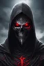 Placeholder: God of death looking like reaper make it darker, face with red eyes with voice of metal type Metal until death and beyond, till the end of forever