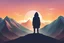 Placeholder: generate the app store logo of an app with an icon of a hooded up person with a background of a mountain and sunset