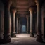 Placeholder: Hyper Realistic traditional ancient pillars & huge dark hallway of a historical Indian palace with peeling wall paints at night