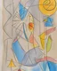 Placeholder: Abstract paul klee painting on watercolour paper with sketchy pencil outlines