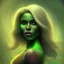 Placeholder: portrait, fantasy setting, woman, dark-skinned, indian, green hair lock