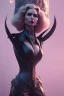 Placeholder: Constance Langdon as evil queen in black leather, leather, busty, cleavage, angry, stern look. character design by cory loftis, fenghua zhong, ryohei hase, ismail inceoglu and ruan jia. unreal engine 5, artistic lighting, highly detailed, photorealistic, fantasy