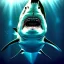 Placeholder: Great White Shark oil on canvas portrait , perfect composition, perfect anatomy, perfect contrast, intrincate detail, intense stare, realistic image, high resolution 8k, by Caravaggio