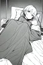 Placeholder: girl on a hospital bed, line arts, greyscale,