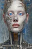 Placeholder: an abstract painting uma fridman, by anselm kiefer and lucian freud, mixed media, textured, anatomically correct, beautiful perfect face, blue eyes, sharp focus, highly detailed, cyberpunk