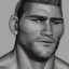 Placeholder: Buff dude with chiseled cheeks, black and white portait, gigachad