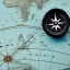 Placeholder: Compass on top of an old leathery ocean map