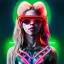 Placeholder: Shakira, artist, 30 years old, Realistic image, waist up portrait, etro style dress. Gucci sunglasses. Blonde, loose long hair, eyes make up, perfect, glow, circle iris. Neon colors, leds, geometric shapes. Dark background, neon lights. Cyberpunk, concept art, smooth, unreal engine 5, god lights, ray tracing, RTX, lumen lighting, ultra detail, volumetric lighting, 3d, finely drawn, high definition, 4k.