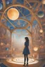 Placeholder: A E Marty, Jean Lambert-Rucki, Surreal, mysterious, bizarre, fantastical, fantasy, Sci-fi, Japanese anime, mathematical formula universe, geometric buildings, beautiful girl in perspective, perspective drawings and blueprints, floating spheres, detailed masterpiece