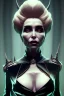 Placeholder: Constance Langdon as evil queen in black leather, leather, busty, cleavage, angry, stern look. character design by cory loftis, fenghua zhong, ryohei hase, ismail inceoglu and ruan jia. unreal engine 5, artistic lighting, highly detailed, photorealistic, fantasy