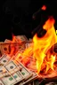 Placeholder: A lot of 100 dollars bills are burning