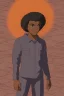 Placeholder: 3D render of a cyberpunk tribal young black man, black afro hair, ragged shirt, on a orange dune background, digital art