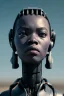 Placeholder: Beautiful portrait of african robot girl post-apocalypse robots in a cyberpunk city, sci-fi fantasy style, 8k,dark