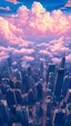 Placeholder: Top view of a big city , very high , vibrant clouds ,anime