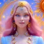 Placeholder: Beautyful smiling young woman, long hair amazing blue eyes, flowers, happy cosmic, bright colors, blue, pink, gold, jewels, realistic, photo real, clear sunny background, highly detailed, high contrast, 8k high definition, unreal engine 5, extremely sharp detail, light effect, sunny light background