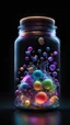 Placeholder: A marvelous elfic in a jar.molecular vibrant. Photography. Realistic photo. HD. Glowing. Black background.3d style. Mystical.