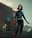 Placeholder: retro sci-fi portrait image from 1960, supermarket parking explosion, fire, classic black widow, young Scarlett Johansson, classic black tight lycra latex suit, retro 1960 superhero style, soft color, highly detailed, unreal engine 5, ray tracing, RTX, lumen lighting, ultra detail, volumetric lighting, 3d, finely drawn, high definition, high resolution.