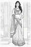 Placeholder: Coloring page for adults of a elegant fashion model woman wearing hindi dress, dynamic poses, full body portrait, thick and clean lines, clean details, no-color, no-turban, no-background, non color, non shading, no-grayscale, dynamic poses, full body portrait, thick and clean lines, clean details, no-color, no-turban, , non background, non color, non shading, no-grayscale, no color hair