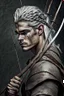 Placeholder: gladiator gray hair young medieval man with a longbow